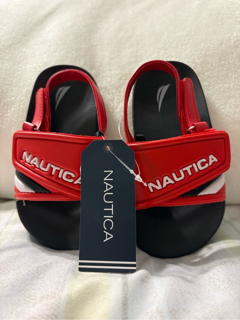 Nautica Red and Black Logo Slide Sandals